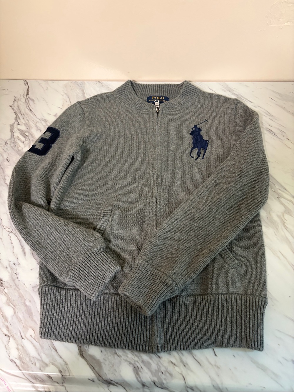 Polo by Ralph Lauren Gray Zip-Up Sweater with Big Navy Pony Boys M